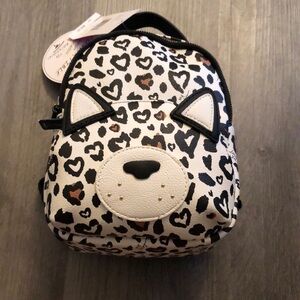Betsey Johnson Black & White Faux Leather Leopard Print Dog Backpack NWT